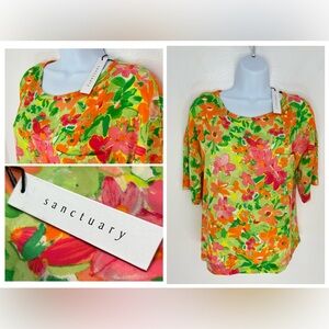 Sanctuary NWT‎ Floral Print Shirt Size Small Colorful Summer Resortwear Boho